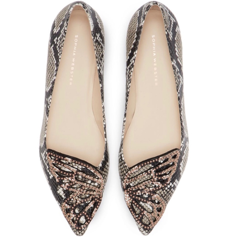 Sophia Webster Bibi Butterfly Flat in Snake w/stud